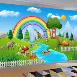 Educational Children’s School 3D Animal Wall Mural Paper Wallpaper Roll Customizable Waterproof Eco Friendly Home Decor