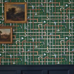 Elegant Dark Green Equestrian Waterproof Wallpaper Vinyl Vintage Horse Riding Stick Design Wall Paper for Living Room Wall Decor