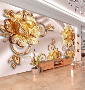 Elegant Gold Diamond Flower Peel and Stick Wallpaper Luxury Bedroom Wall Panel Mural