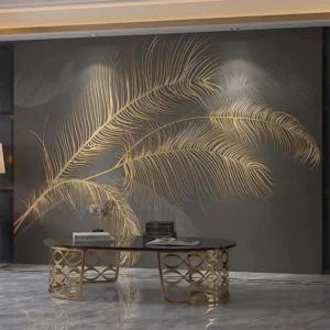 Elegant Gold Palm Leaf PVC Mural Wallpaper Customizable Neutral Botanical Print Home Wall Decor for Modern Apartment Living Room