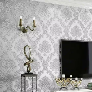 Elegant Luxury Non-Woven Fabric Wallpapers Silver Damask Wallcoverings Home Decoration Wall Paper
