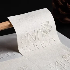 Emboss White Textured Linen Paper Custom Logo Printed Sticker with Adhesive