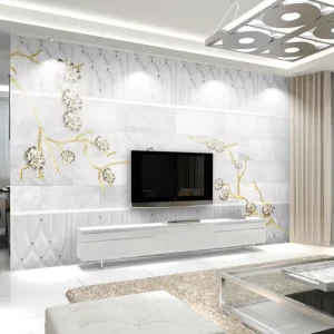 Embossed Golden Flowers 3D Diamond Soft wrapped Jewelry Background 3d Natural Flower Wallpaper