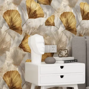 Embossed PVC Wallpaper Hot Stamping Gold Foil Wall Covering Waterproof Easy Clean Luxury Interior Decor