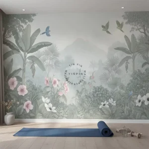 Embossed Vinyl Peel and Stick Flowers and Birds Wallpaper for Tropical Jungle Decor
