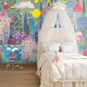 Enchanted Fairy Tale Castle Wallpaper Mural Whimsical Magical Forest Wall Decor for Girls Bedroom Princess Nursery Playroom