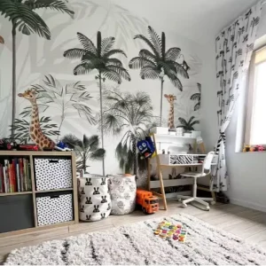 Environmental Non-toxic Wall Cloth Children’s Room Wallpaper Elegant Giraffe Jungle Wall Mural