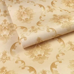 European Brocade PVC Wallpaper with Embossed Texture for Hotel, Living Room, Bedroom, Office Decoration