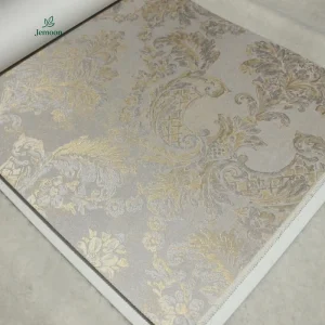 European Carved Embossed Modern Living Room Golden Damascus Vertical Bar Design Floral PVC Textured Fabric Wallpaper