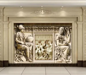 European Classical Waterproof Wall Mural for Living Room Relief Mythological Figure Peel and Stick Wallpaper