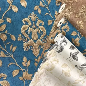 European Damascus PVC Waterproof Wallpaper Luxury Vinyl Damask Wall Paper 3D Home Washable Dirt Resistant and Wear-resistant