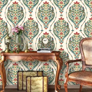 European Damask Self Adhesive Wallpaper Living Room Bedroom TV Background Wall Sticker Home Wall Decor Removable Vinyl Wallpaper