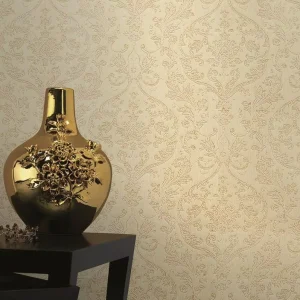 European Design 54 Inches Damask Pattern Fire-Retardant Fabric-Backed Royal Wallpaper Waterproof Moisture-Proof Graphic Design