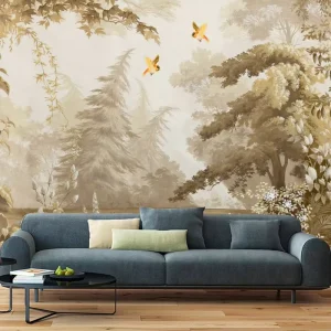 European Embossed Retro Plant Landscape Wall Decor Wallpaper