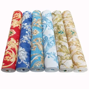 European Floral Damascus PVC Wallpaper Waterproof 3D Soundproof Without Glue Hotel Living Room Bedroom