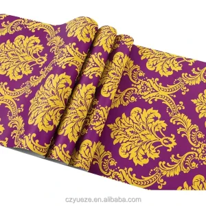 European Modern 3D Modern Non Woven Purple and Yellow Damask Wallpaper Living Room TV Background Suede Wall Paper Roll