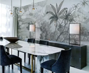 European Retro Wallpaper Hand Painted Tropical Rainforest Mural Wall Covering