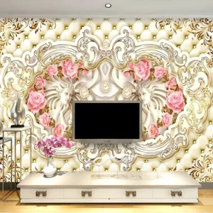 European Rose Relief Sculpture Adhesive Wall 3d Wallpaper for Living Room