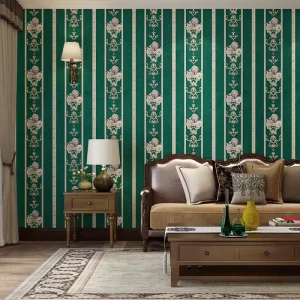 European Striped Flower Non Woven Peel and Stick Wallpaper Embossed Self Adhesive Easy to Install Wall Paper 3D Home