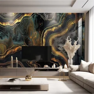 European Style Luxurious Art Mural Black Gold Marble Texture Wallpaper for Living Room Wall Decoration