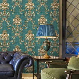 European Style Luxury 3D Damask Wallpaper for Living Room Floral Non-Woven Wall Covering for Hotel Use