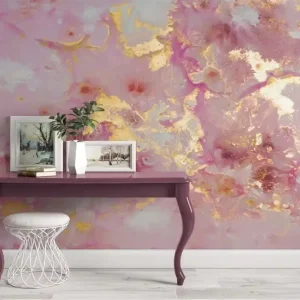 European Style Pink Marble Floral Wallpaper Peeling and Pasting Waterproof Murals