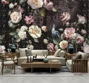 European Style Rose Wallpaper Peacock Flower Mural Living Room TV Background Non woven Wall Covering