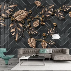 European Vine Leaves Luxury Wallpaper Mural Sticker 3D Wall Paper