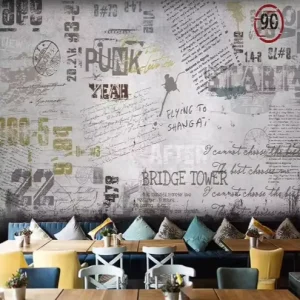 European Vintage Cement Gray Wallpaper Industrial Restaurant Wall Decor Wall Murals Alphabet Graffiti Wallpaper