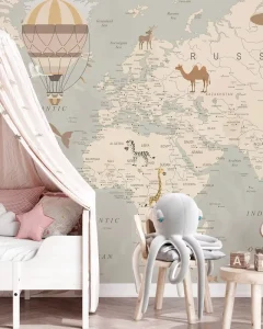 Explorer Murals Fun World Wallpaper with Compass & Icons Unique Wall Painting for Kids