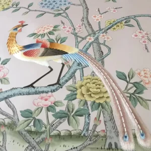 Exquisite Floral Bird Embroidered Silk Paper Wallpaper Mural for Living Room Hotel Bedroom Wall Decor Customizable Sizes