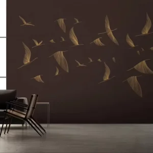 Exquisite Gold Crane Flock Wallpaper Mural Luxury Wallpaper Roll for Living Room Home Hotel Bedroom Interior Wall Decor