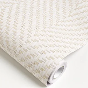 Fabric PVC Waterproof Self-adhesive Wallpaper Peel Stick Textured Grass Cloth Contact Paper for Cabinets Herringbone Pattern