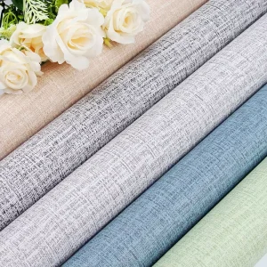 Fabric Wall Paper Textured Contact Paper Sticky Vinyl Decorative Films Rolls for Furniture Cabinet Bedroom