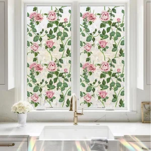 Factory Custom Self Adhesive Static Cling Glass Window Film Removable PVC Vinyl Stickers Frosted Film Flower Decals Waterproof