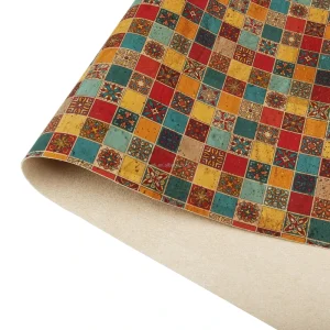 Factory Direct Vinyl Printed Red Black Plaid Cork Fabric Synthetic Microfiber Leather for Hats Purses Bags
