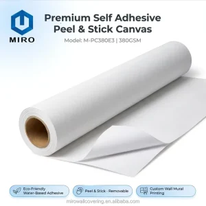 Factory Eco Friendly Peel and Stick Self Adhesive Canvas Wall Mural Matte 380GSM for UV Eco Solvent Latex