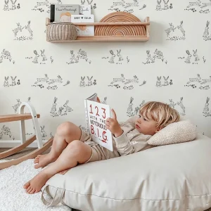 Factory Minimalist Sketch Bunny Wall Cloth Eco friendly Neutral Seamless Rabbit Print Custom Wallpaper