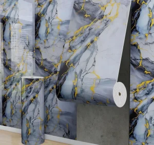 Factory Price 3D PVC Self Adhesive Marble Wall Sticker Golden Marble Wall Tile Roll Tickers Removable Wallpaper for Home Decor