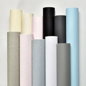 Factory Price Modern Decorative PVC Furniture Sticker Vinyl Wallpaper Film with Wood Grain Laminated Finish MOQ 5000m color