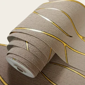 Factory Supply 3D Suede Wallpaper Brown Color Wallpaper Designs Gold Lines Striped Wallcovering Roll Modern 5D Foam Wallpaper