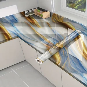 Fashionable Marble Texture Wallpaper 3D Home Decoration Hotel Luxury Wallpaper Gold Lines Marble Decoration Protective Film