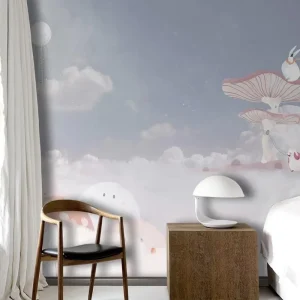 Favorite Stars Moon White Clouds Kid’s Wall Arts Water-Based Ink Papier Peint Mural for Baby Boy Girl Wallpaper for Bedroom