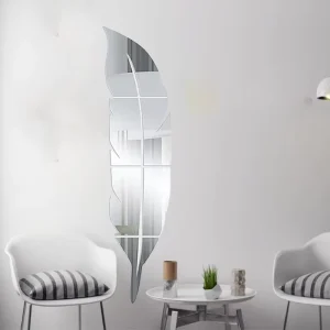 Feather Decals Creative Big Leaves Wallpaper for Bedroom High Quality Living Room Decorative Wall Mural Acrylic Leaf Mirror