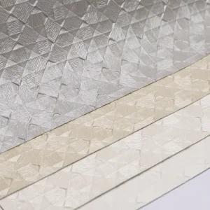 Fire Rated Textured PVC Wallpaper Geometric Embossment for Hotel Lobby Office Accent Walls Low VOC Heavy Duty Textile Backed