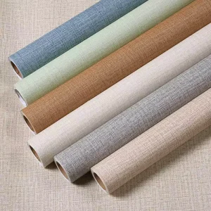 Fireproof PVC Wallpaper for Household Use Modern Embossed Linen Texture Waterproof for Living Room Bedroom Hotel Office Home