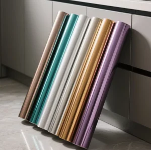 Fireproof Pressed Pvc Metal Self Adhesive Wallpaper Brushed Gold silver Films for Furniture Cabinet Elevator Metal Finish