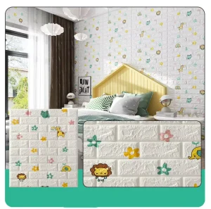 Floral 3D Wall Sticker for Children’s Room Waterproof Moisture-proof Foam Background Wallpaper Fireproof for Household Use