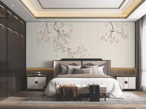 Floral Bird Pattern Embroidery Waterproof Embossed Wallpaper Non Woven Fabric Material Modern Wall Decor Bedroom Hotel