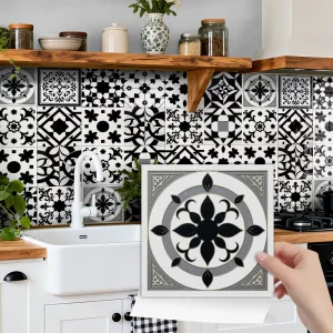Floral Modern Decorative Tile PVC Self Adhesive Waterproof Oil Resistant Backsplash Peel Stick Wall Stickers for Living Room